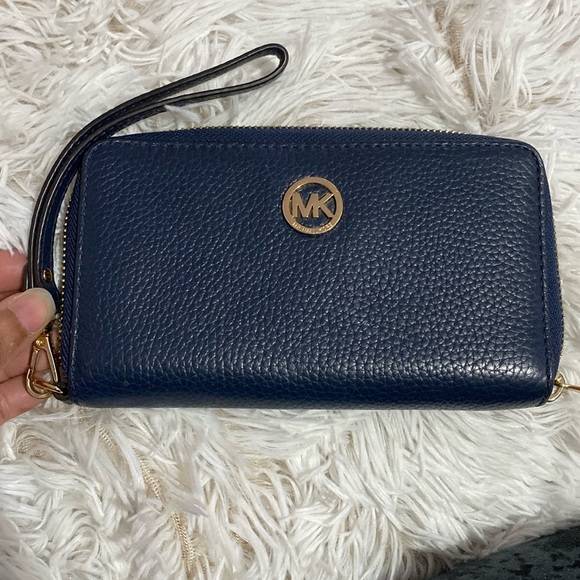 Michael Kors Handbags - Michael Kors Blue Pebbled Leather Clutch